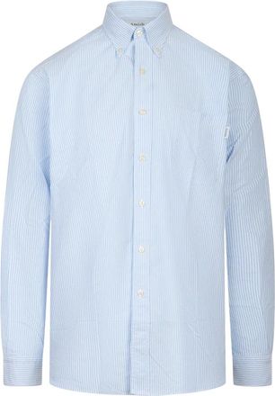 Amish Overhemden, Heren, Blauw, L, Katoen, Gestreepte Hemd met Borstzak