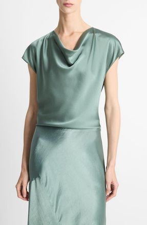 Vince Cowl Neck Silk Blouse in Deep Patina at Nordstrom, Size Large