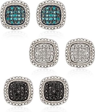 Ross-Simons Multicolored Pave Diamond Jewelry Set: 3 Pairs Of Earrings in Sterling Silver
