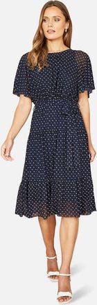 Yumi Dot Print Mesh Stretch Midi Dress in Navy at Nordstrom, Size 14