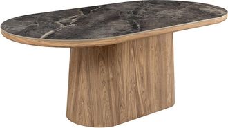 Global Interiors Keramik Design Esstisch Uniquo 200 x 100 cm, Marmoroptik dunkel/Nussbaum