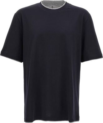 Brunello Cucinelli Dark Blue Double Layer T-shirt