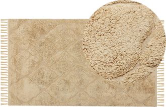 Beliani Alfombra De Algod&oacute;n Beige Arena 80 X 150 Cm A Mano Geom&eacute;trico Borlas Sanliurfa