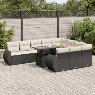 vidaXL Set De Sof&aacute;s De Jard&iacute;n 11 Pzas Y Cojines Rat&aacute;n Sint&eacute;tico Negro Vidaxl