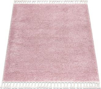RugsX Rugsx - Carpet berber square 9000 pink Fringe Berber Moroccan shaggy pink 120x120 cm