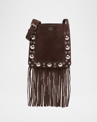 Valentino Garavani Small Studded Fringe Suede Crossbody Bag