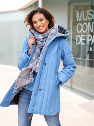 Casual Looks Steppjacke CASUAL LOOKS, Damen, Gr. 36, blau (mittelblau, steingrau), 100% Polyester, Besatz:100% Polyester, gemustert, mehrfarbig, unifarben, Jacken 