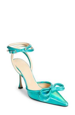 Mach & Mach Double Bow Ankle Strap Pump in Iridescent Turquoise at Nordstrom Rack, Size 36.5