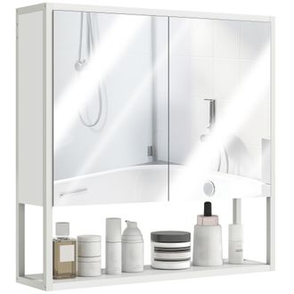 HOMCOM Homcom Pensile Bagno Con Armadietto, Specchio E Ripiano Aperto 60x16x60cm Bianco