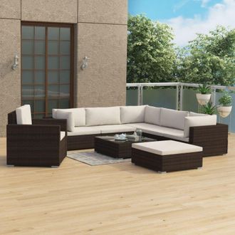 vidaXL Set Muebles De Jard&iacute;n 8 Piezas Y Cojines Rat&aacute;n Sint&eacute;tico Marr&oacute;n Vidaxl
