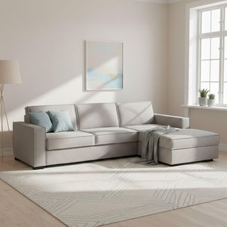 Talamo Italia Sofa Cama Adelia, Sof&aacute; De Esquina, 100% Made In Italy, Sof&aacute; Con Apertura Giratoria, Pen&iacute;nsula Contenedor Derecha, Con Reposabrazos Delgados, Cm 260x95
