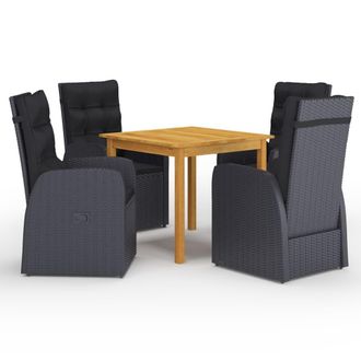 Berkfield Home 5 Piece Garden Dining Set with Cushions Black Poly Rattan