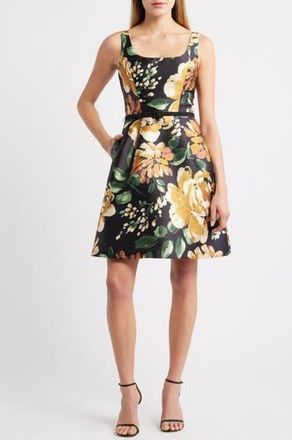 Julia Jordan Floral Cocktail Minidress in Black Yellow at Nordstrom Rack, Size 14