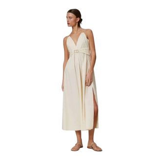 Twinset Abito Lungo in Cotone Elasticizzato con Fibbia in Oro - - Dresses - Donna - Beige - S