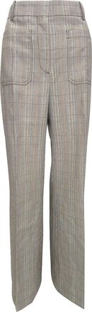 Victoria Beckham Plaid Straight-Leg Trousers in Grey Wool