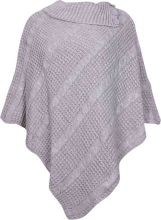 Purple Hanger Womens Cape Shawl Wrap Long Knitted Sweater Folded Roll Neck Button Jumper Ladies Poncho Top One Size Light Grey One Size 8-16