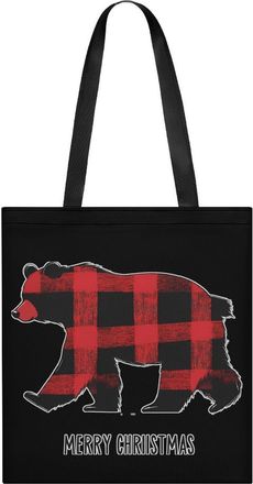 Generic Red Black Christmas Bear Tote Bag for Women Men Shoulder Bags Purses Pouch Handbags