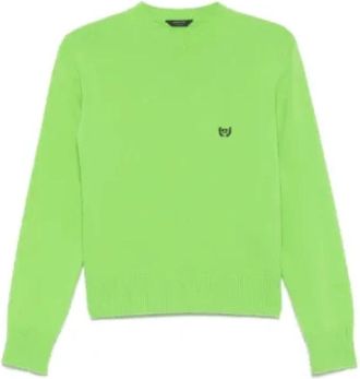 Balenciaga Neon Groene Geborduurde Trui - Dames - Ronde hals truien - Groen - M - Wol - Truien & Vesten