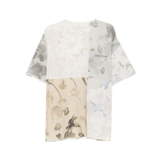 Maison Margiela T-Shirts, male, Beige, Size: L Floral-print Crew-neck T-shirt