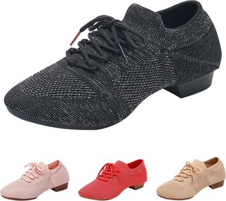 Generic Women Dancing Shoes Split Sole Sneakers Lace Up Dance Shoes for Women Sparkle Sequins Shoe Modern Training Trainer Practice Perform Shoe for Standard 