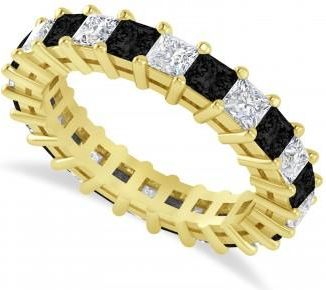 Allurez Princess Black & White Diamond Wedding Band 14k Yellow Gold (3.12ct)