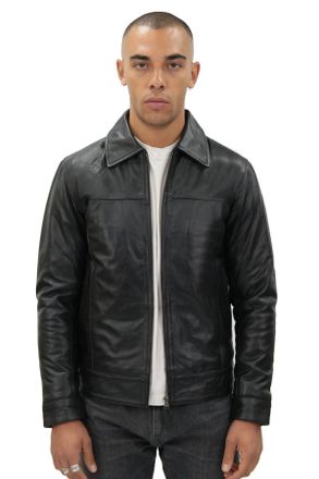 Infinity Leather Mens Harrington Jacket-Shanghai - Black Nappa Leather - Size Small