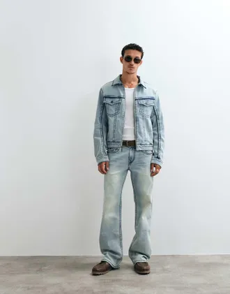 True Religion Billy - Jeans dritti blu lavaggio chiaro con tasca con patta in coordinato