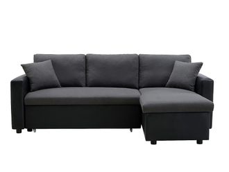 VENTE-UNIQUE.COM Sof&aacute; rinconera poli&eacute;ster 4 plazas negro, gris antracita 223x146cm