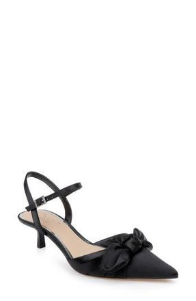 Badgley Mischka Ember Ankle Strap Pointed Toe Kitten Heel Pump in Black Satin at Nordstrom Rack, Size 8.5