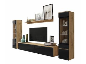 Mirjan24 Mobilier1 - Conjunto De Sal&oacute;n Sarasota 126, Roble Wotan + Negro Brillante