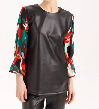 Isle Trey Leather Tulip Cuffs Top In Black