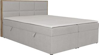 Vente-Unique Cama con cabecero de madera enmarcado + canap&eacute;s abatibles + colch&oacute;n + topper - 160 x 200 cm - Tela - Gris claro - SIAKI de YSM&Eacute;E