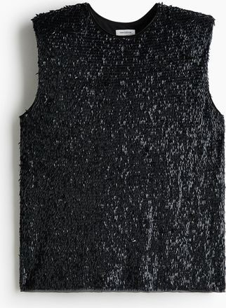 H&M Paillettenshirt mit Schulterpolstern - Schwarz
