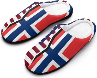 Generic US & Norway Flag Funny Mens Cotton Slippers Soft Non-Slip Rubber Sole House Slipper Indoor Outdoor