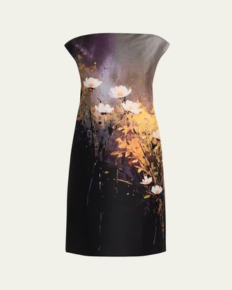 Teri Jon Cap-Sleeve Floral Mikado Dress