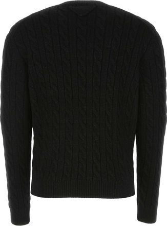 Prada Mens Cable-Knit Wool Blend Sweater Black