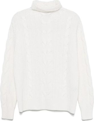 Lorena Antoniazzi Cr&egrave;me Kabel Gebreide Coltrui Sweater - Dames - Coltruien - Wit - L - Wol - Truien & Vesten
