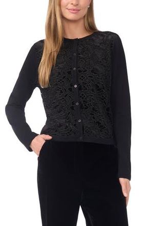Ted Baker Mave Lace Overlay Cardigan in Rich Black at Nordstrom Rack, Size X-Large