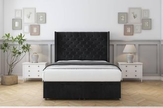 Comfort Beds Selena Naples Ottoman Bed Base-54 Wingback Headboard in Black | Size: Double