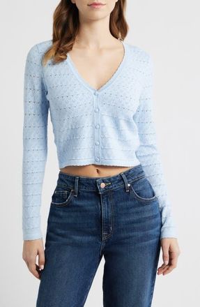 All in Favor Pointelle V-Neck Crop Cardigan in Periwinkle at Nordstrom, Size X-Large