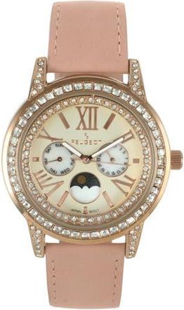 Peugeot Sun Moon Multi Function Suede Watch - 40MM in Pink at Nordstrom