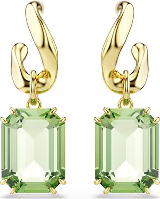 Swarovski Millenia Drop Earrings Octagon Cut, Green, 18K Gold Finish