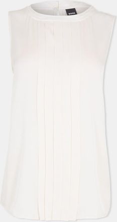 HUGO BOSS Womens Jewel Neck Sleeveless Regular Fit Blouse in Open White - Size 6 UK