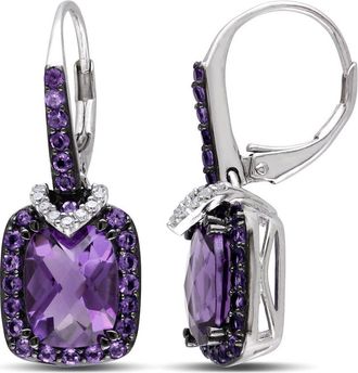 Amour 4 5/8 CT TGW Amethyst and 1/10 CT TW Diamond Leverback Earrings In Sterling Silver