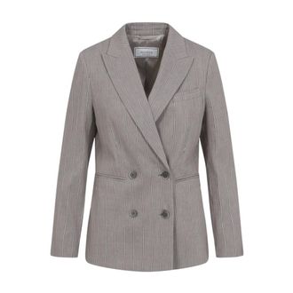 PESERICO Peserico, Blazers, female, Gray, Size: 2XS Pinstriped Cotton-Linen Twill Blazer