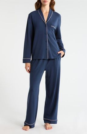 Lunya Slumberknit Pajamas in Deep Blue/Delicate Pink at Nordstrom, Size X-Small