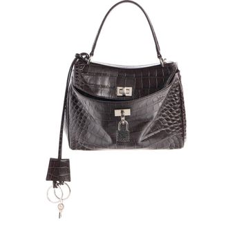 Balenciaga Rodeo Croc Embossed Leather Top Handle Bag in 2210 Espresso/Black at Nordstrom