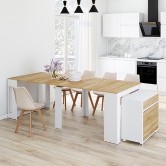 IDMarket Mesa Buffet Extensible Orlando, 14 Plazas, 285 Cm, Madera Efecto Haya Blanca
