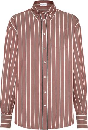 Brunello Cucinelli Camicia a righe in popeline - Marrone