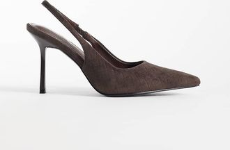 Simmi London Simmi London - Exmoor Wide Fit - Scarpe con tacco e cinturino posteriore in camoscio marrone goffrato